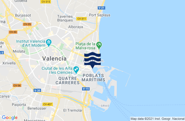 Carte des horaires des marées pour Valencia, Spain