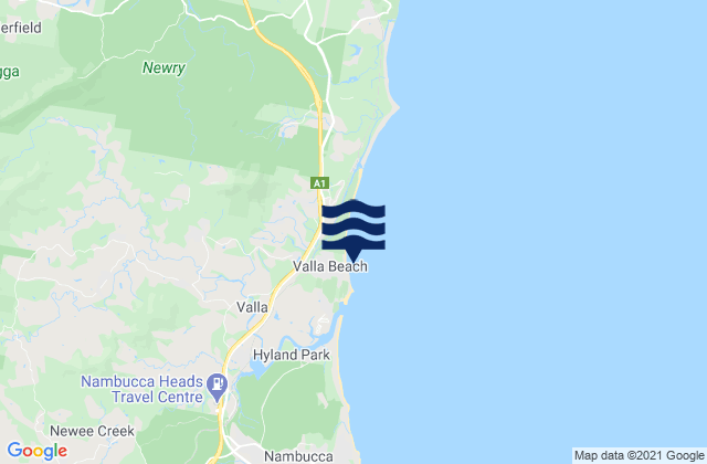 Carte des horaires des marées pour Valla Beach, Australia
