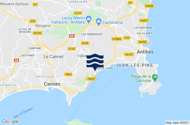 Carte des horaires des marées pour Vallauris, France
