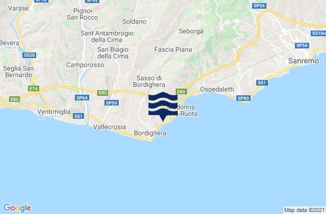 Carte des horaires des marées pour Vallebona, Italy