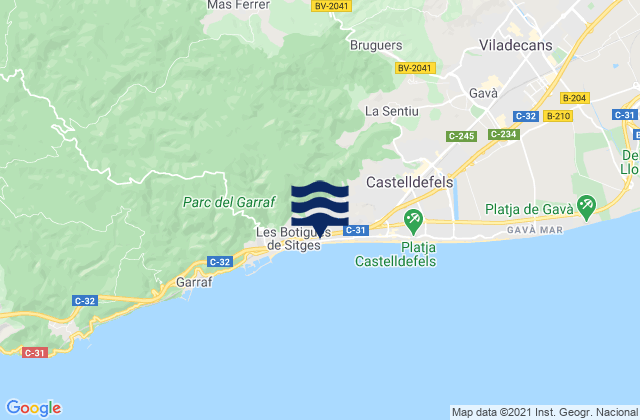 Carte des horaires des marées pour Vallirana, Spain