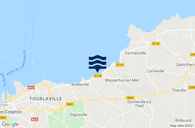 Carte des horaires des marées pour Valognes, France