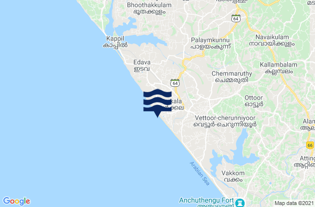 Carte des horaires des marées pour Varkala, India