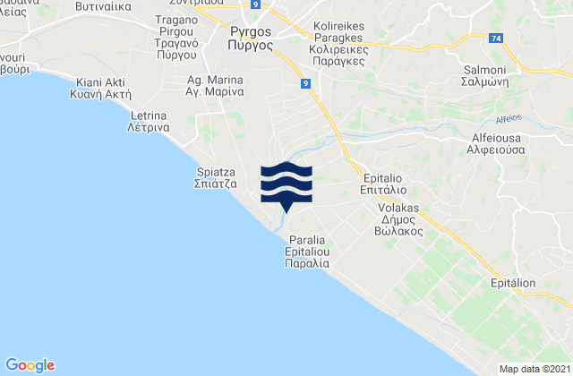 Carte des horaires des marées pour Varvásaina, Greece