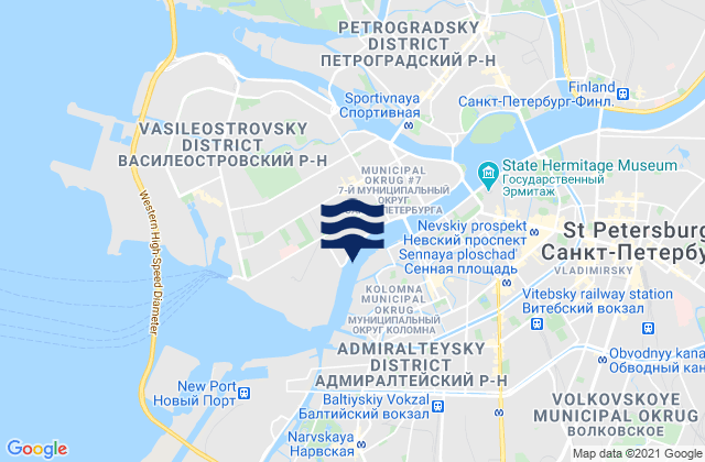 Carte des horaires des marées pour Vasileostrovskiy Rayon, Russia