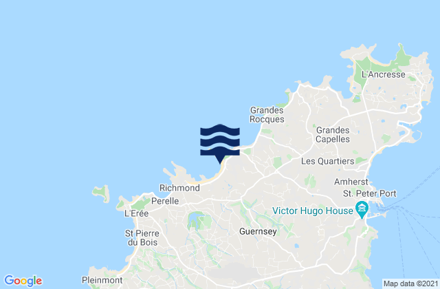 Carte des horaires des marées pour Vazon Bay - Beach - Guernsey, France