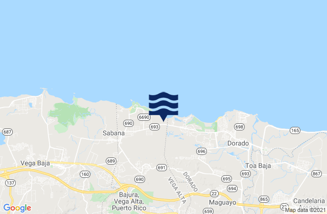 Carte des horaires des marées pour Vega Alta, Puerto Rico
