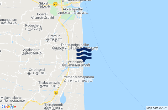 Carte des horaires des marées pour Velankanni, India