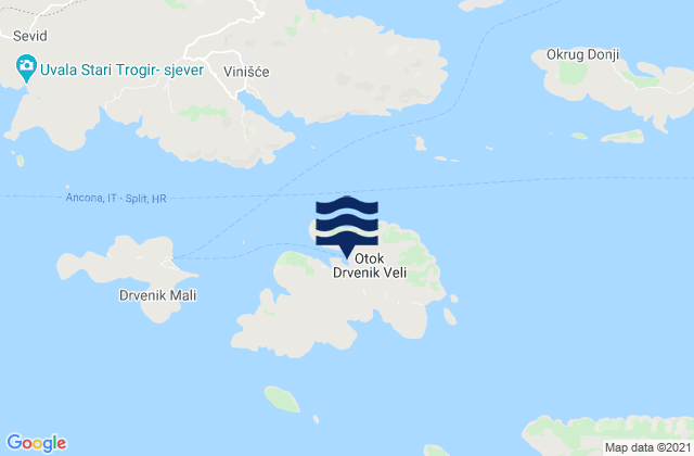Carte des horaires des marées pour Veliki Drvenik, Croatia