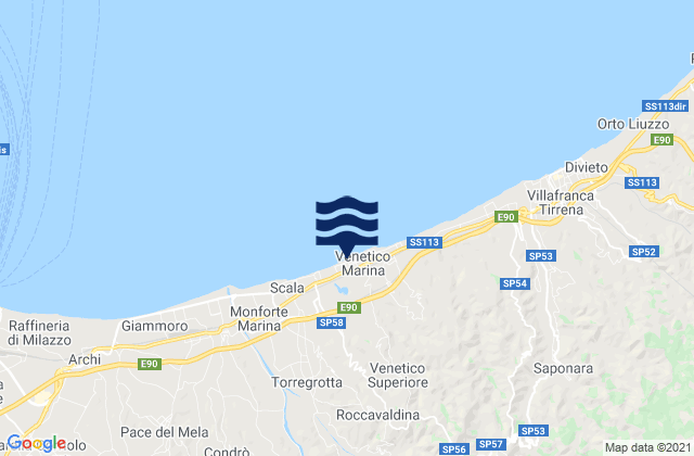 Carte des horaires des marées pour Venetico Marina, Italy