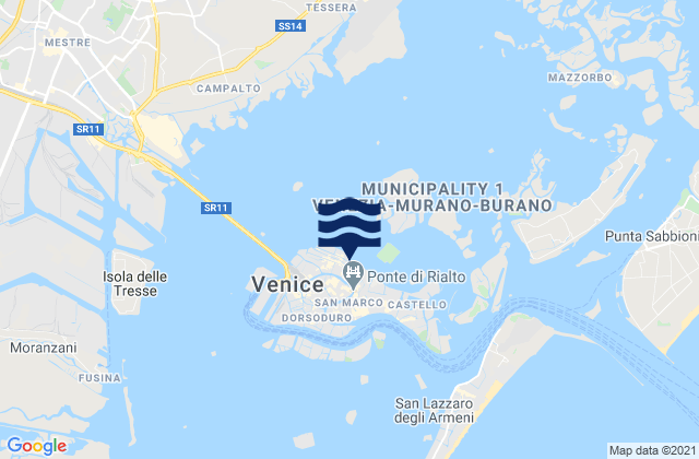 Carte des horaires des marées pour Venezia, Italy