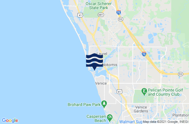 Carte des horaires des marées pour Venice Inlet, United States