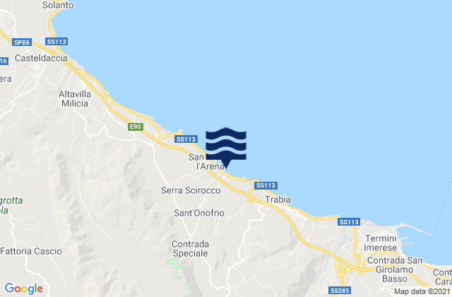 Carte des horaires des marées pour Ventimiglia di Sicilia, Italy
