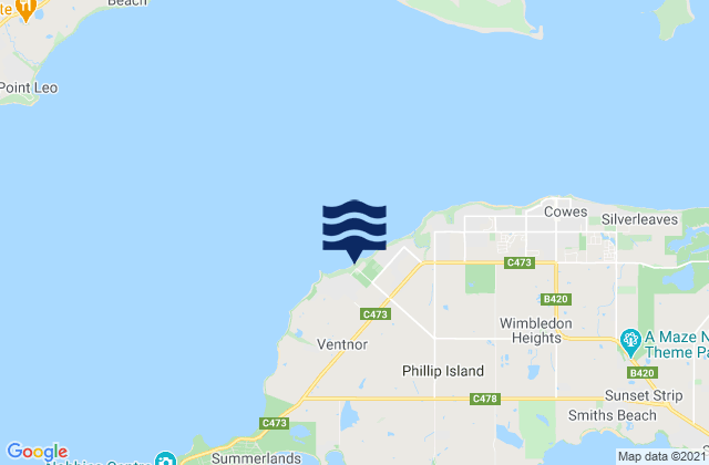 Carte des horaires des marées pour Ventnor Beach, Australia