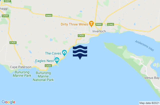 Carte des horaires des marées pour Venus Bay, Australia