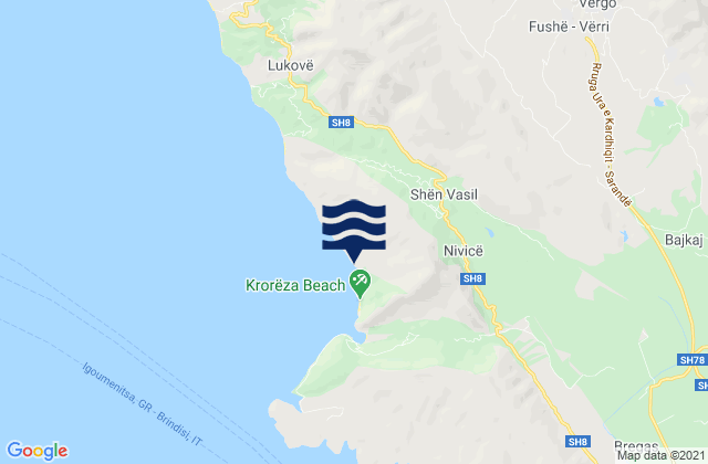 Carte des horaires des marées pour Vergo, Albania