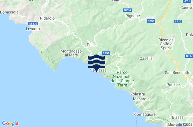 Carte des horaires des marées pour Vernazza, Italy