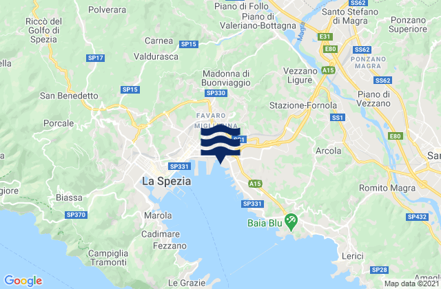 Carte des horaires des marées pour Vezzano Ligure, Italy