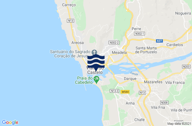 Carte des horaires des marées pour Viana do Castelo, Portugal