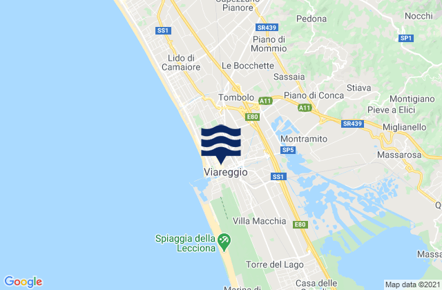 Carte des horaires des marées pour Viareggio, Italy