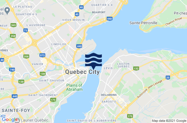 Carte des horaires des marées pour Vieux-Quebec, Canada