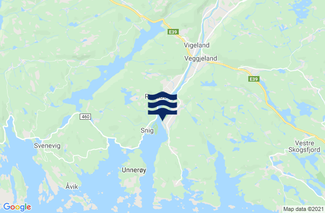 Carte des horaires des marées pour Vigeland, Norway