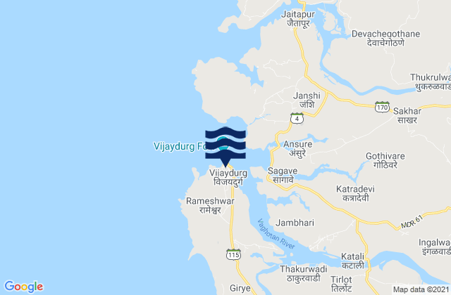 Carte des horaires des marées pour Vijayadurg Harbour, India