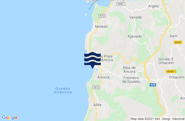 Carte des horaires des marées pour Vila Praia de Âncora, Portugal