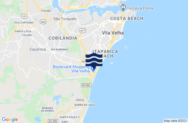 Carte des horaires des marées pour Vila Velha, Brazil
