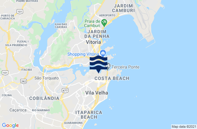 Carte des horaires des marées pour Vila Velha, Brazil