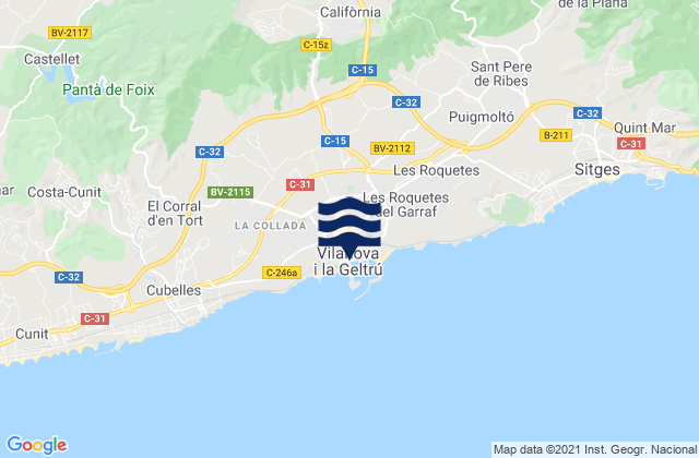 Carte des horaires des marées pour Vilafranca del Penedès, Spain