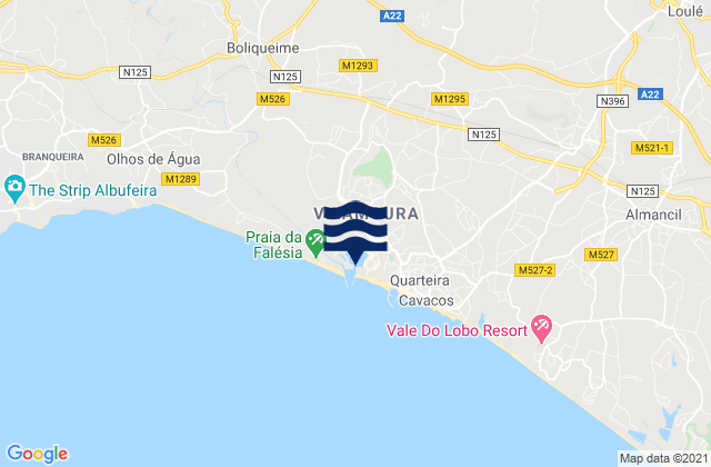 Carte des horaires des marées pour Vilamoura, Portugal