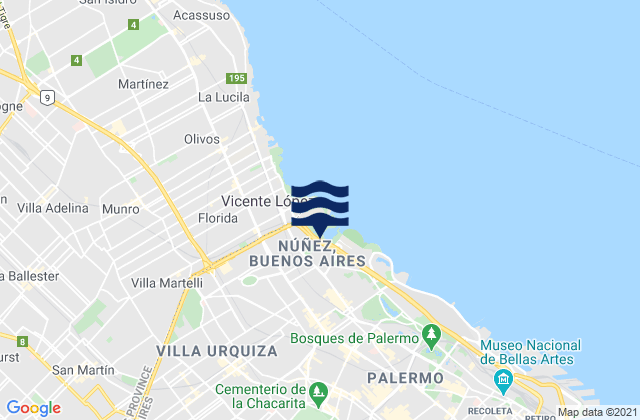 Carte des horaires des marées pour Villa Santa Rita, Argentina