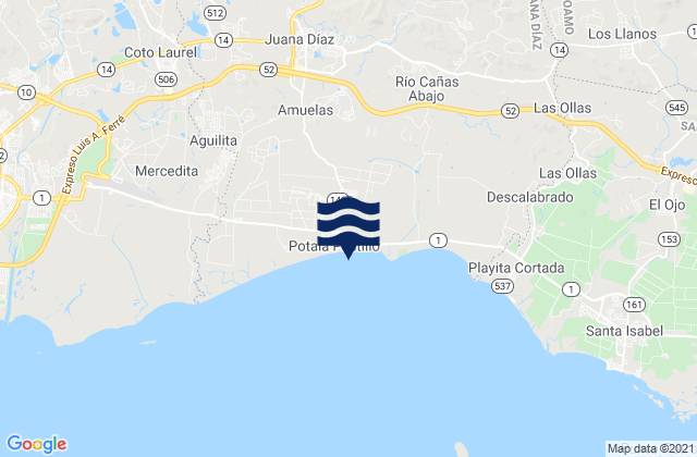 Carte des horaires des marées pour Villalba, Puerto Rico