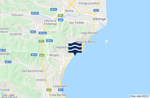 Carte des horaires des marées pour Villanova d'Albenga, Italy