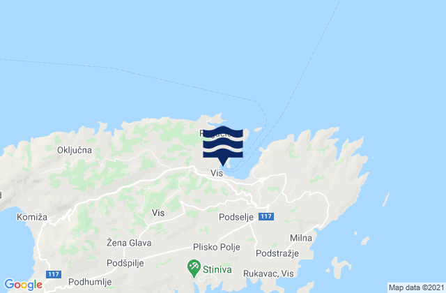 Carte des horaires des marées pour Vis, Croatia