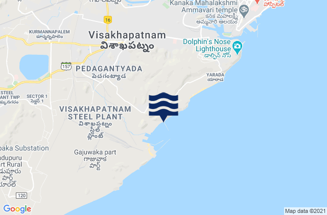 Carte des horaires des marées pour Visakhapatnam, India