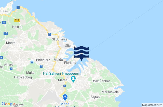 Carte des horaires des marées pour Vittoriosa, Malta
