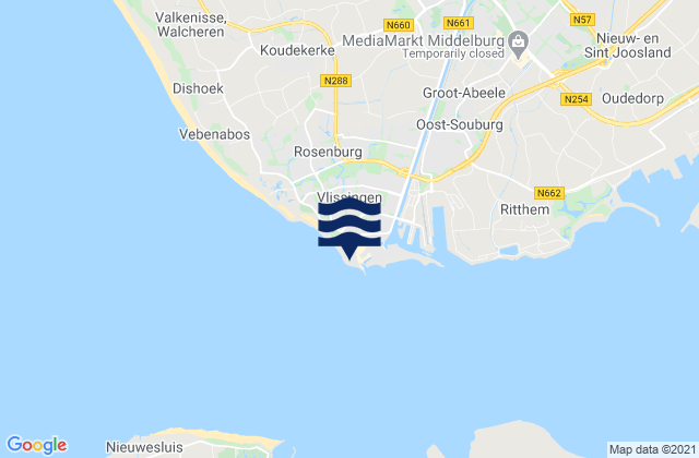 Carte des horaires des marées pour Vlissingen, Netherlands