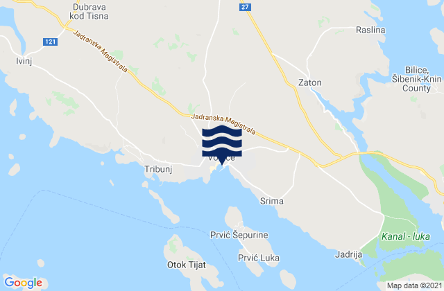Carte des horaires des marées pour Vodice, Croatia
