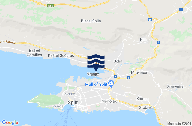 Carte des horaires des marées pour Vranjic, Croatia
