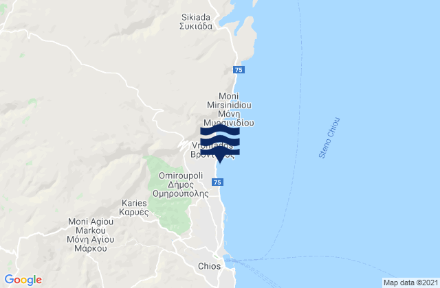 Carte des horaires des marées pour Vrontádos, Greece