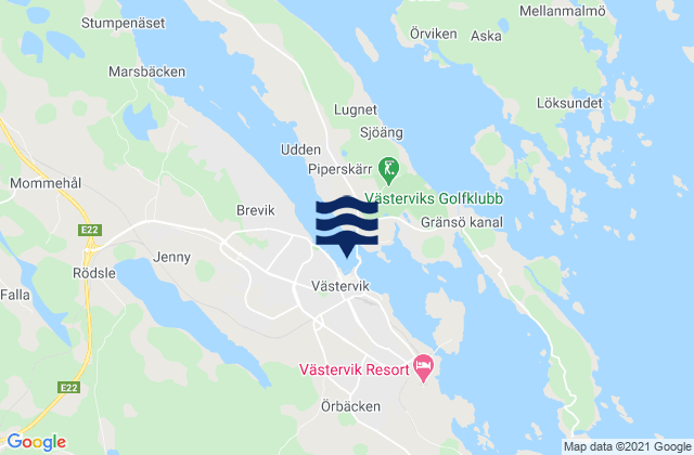 Carte des horaires des marées pour Västervik, Sweden