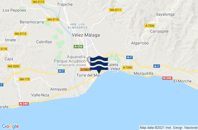 Carte des horaires des marées pour Vélez-Málaga, Spain