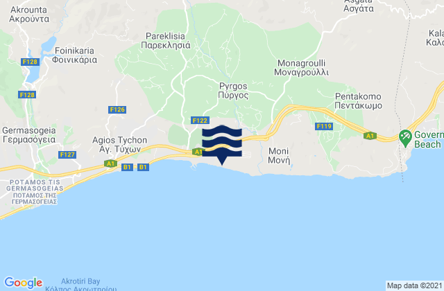 Carte des horaires des marées pour Víkla, Cyprus