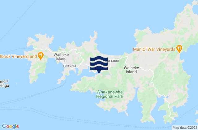 Carte des horaires des marées pour Waiheke Island Oneroa Beach, New Zealand