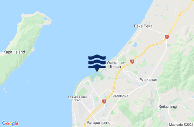 Carte des horaires des marées pour Waikanae Beach, New Zealand