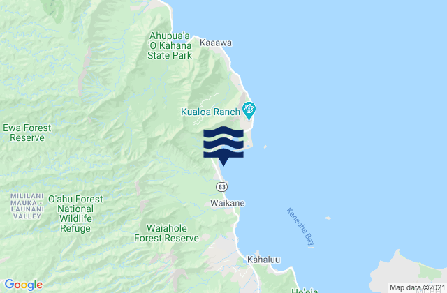 Carte des horaires des marées pour Waikane (Kaneohe Bay), United States