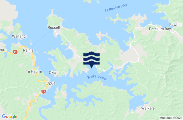 Carte des horaires des marées pour Waikare Inlet, New Zealand
