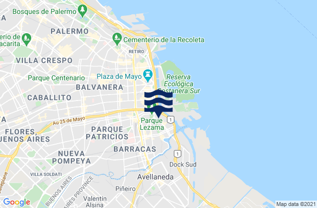 Carte des horaires des marées pour Waikiki, Argentina
